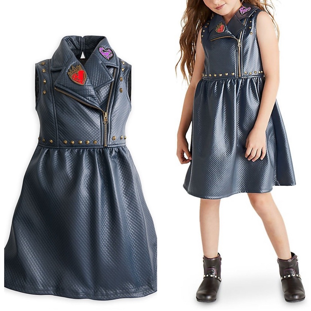 Disney Descendants 2 Villains Evie Faux Leather Blue Embellished Dress Size 7/8